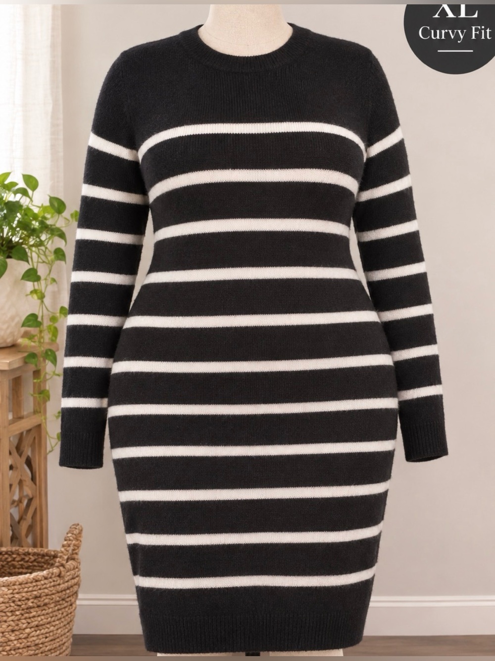 Lands' End Women's Sweater Dress in Navy and White Label